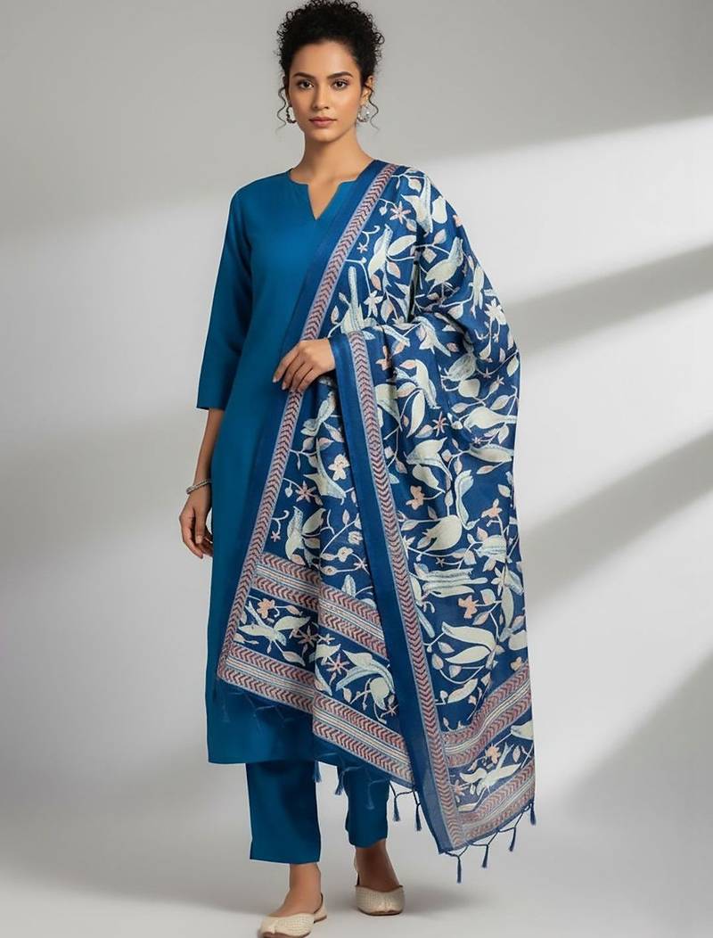 Women Ethnic Motifs Regular Kurta with Trousers & With Dupatta