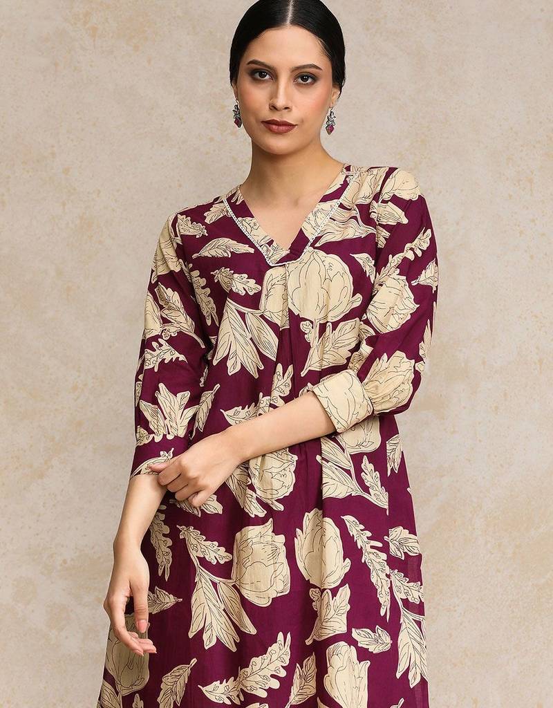 Women Floral Printed Regular Pure Cotton Kurta with Trousers