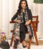 Black V-Neck Three-Quarter Sleeves Straight Kurta With Trousers & Dupatta