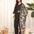 Black V-Neck Three-Quarter Sleeves Straight Kurta With Trousers & Dupatta
