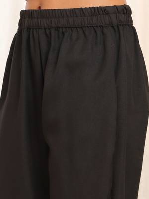 Black V-Neck Three-Quarter Sleeves Straight Kurta With Trousers & Dupatta 4
