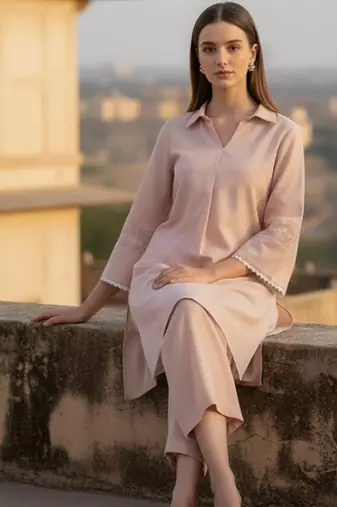 Women Regular Thread Work Kurta with Trousers