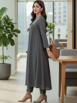 Women Empire Silk Crepe Kurta with Trousers 1