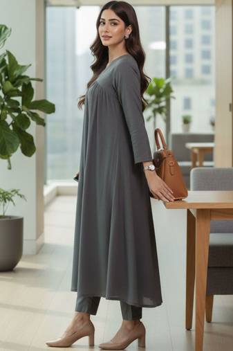 Women Empire Silk Crepe Kurta with Trousers