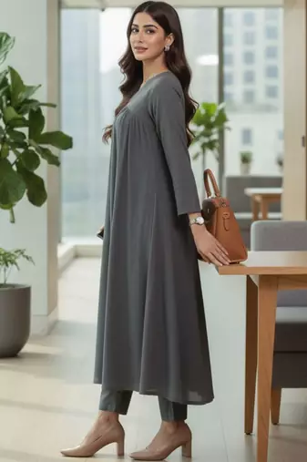 Women Empire Silk Crepe Kurta with Trousers