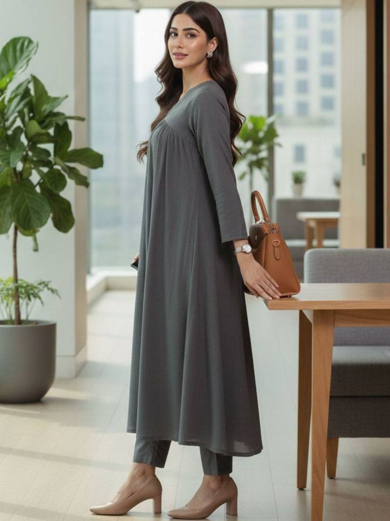 Women Empire Silk Crepe Kurta with Trousers