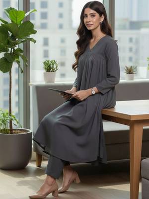 Women Empire Silk Crepe Kurta with Trousers 2