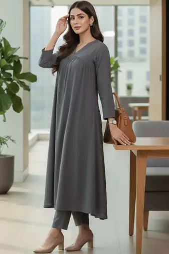 Women Empire Silk Crepe Kurta with Trousers