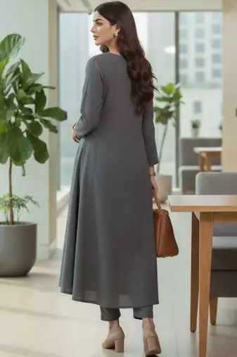Women Empire Silk Crepe Kurta with Trousers