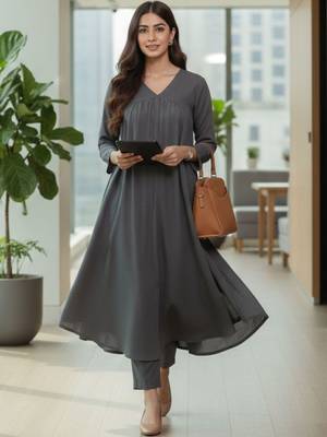 Women Empire Silk Crepe Kurta with Trousers 5