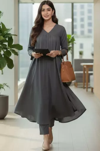 Women Empire Silk Crepe Kurta with Trousers