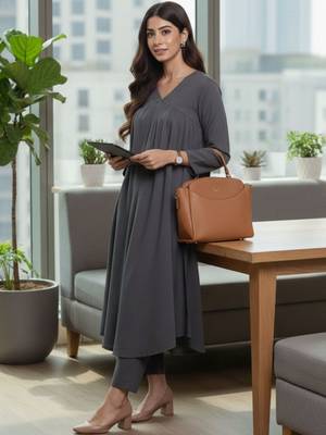 Women Empire Silk Crepe Kurta with Trousers 6