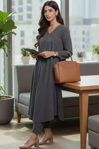 Women Empire Silk Crepe Kurta with Trousers