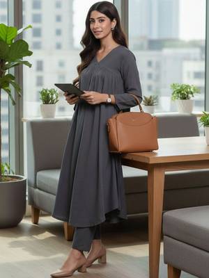 Women Empire Silk Crepe Kurta with Trousers 7
