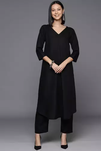 Women Solid A-Line Apple Hem Kurta with Palazzos