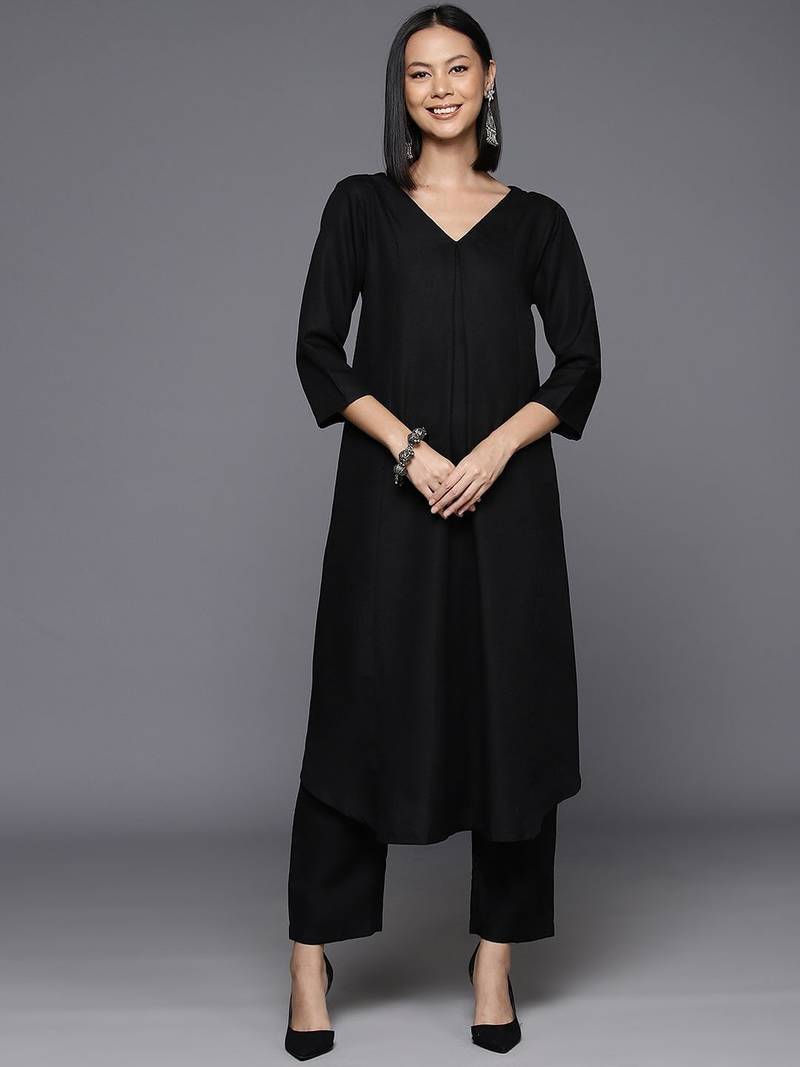 Women Solid A-Line Apple Hem Kurta with Palazzos