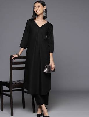Women Solid A-Line Apple Hem Kurta with Palazzos 5