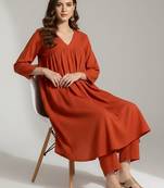 Women Empire Silk Crepe Kurta with Trousers