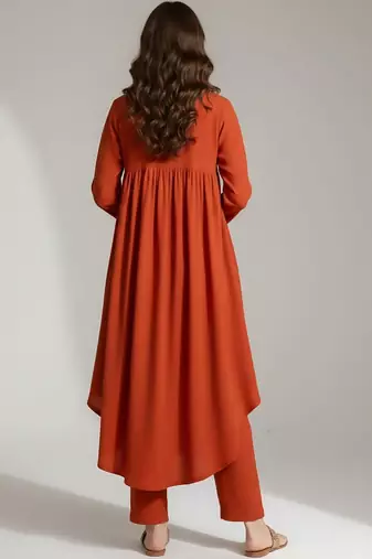 Women Empire Silk Crepe Kurta with Trousers