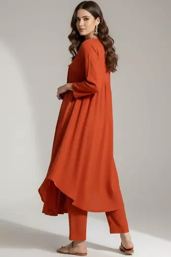 Women Empire Silk Crepe Kurta with Trousers