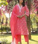 Floral Printed Regular Straight Kurta with trousers & with Dupatta