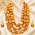 Orange baroque pearl 3-layer necklace and earrings jewellery set freshwater pearls, gold-tone hooks, iridescent finish