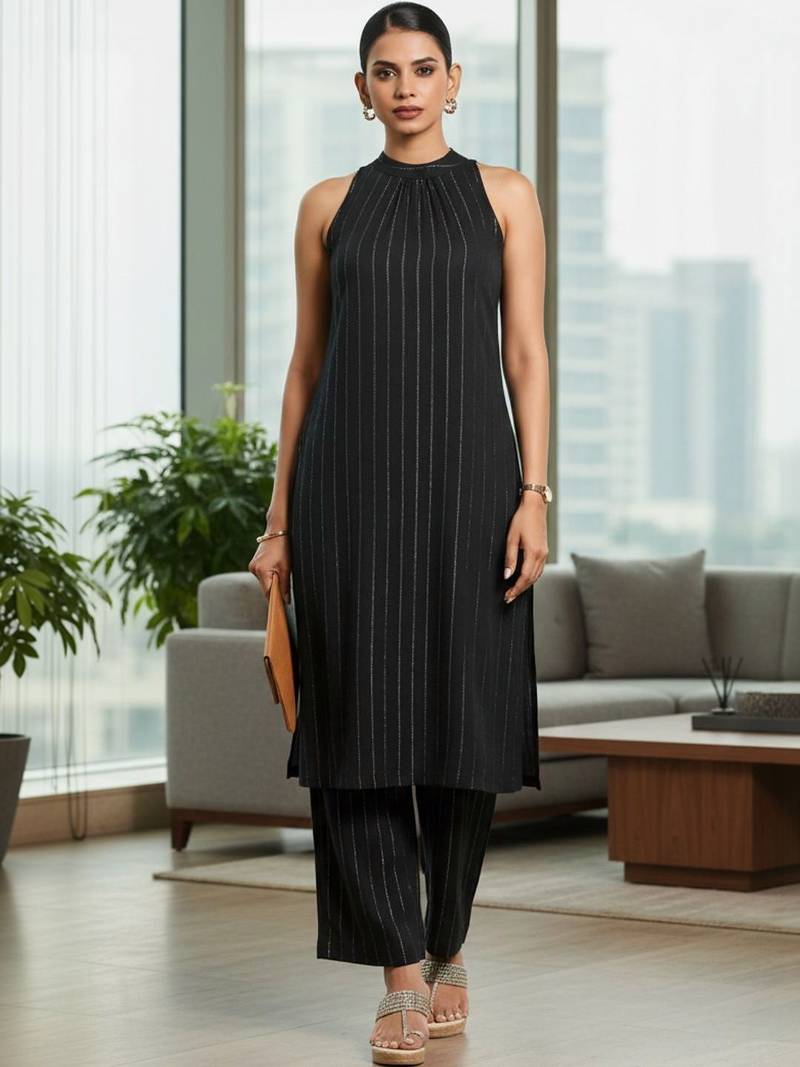 Women Printed Regular Silk Crepe Kurta with Trousers