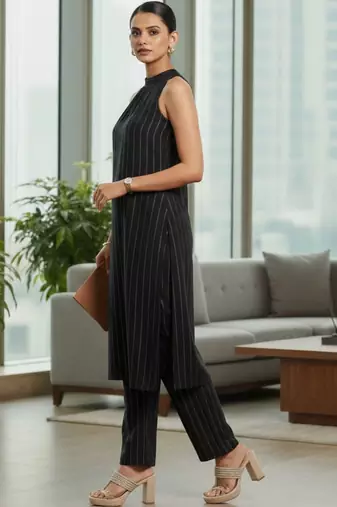 Women Printed Regular Silk Crepe Kurta with Trousers