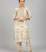 Women Floral Printed Regular Thread Work Kurta with Trousers