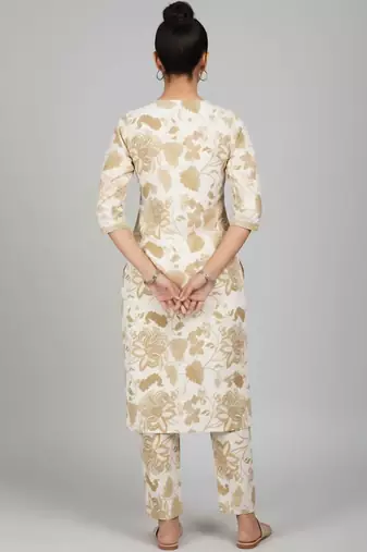 Women Floral Printed Regular Thread Work Kurta with Trousers
