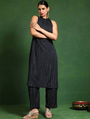 Halter Neck Striped Straight Kurta With Trouser 1