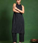 Halter Neck Striped Straight Kurta With Trouser