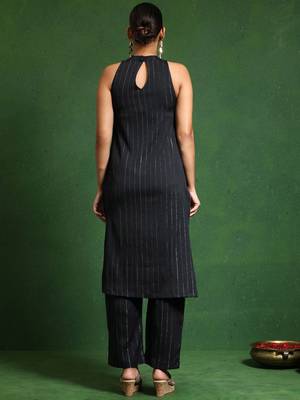 Halter Neck Striped Straight Kurta With Trouser 4