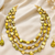 Multi-strand beaded necklace and earring set, gold-green  3-layer necklace, matching earrings.