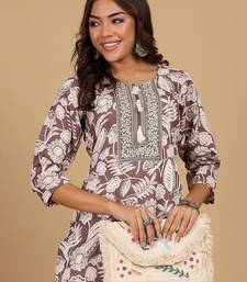 Floral Printed Thread Work Straight Kurta With Trouser