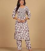 Floral Printed Thread Work Straight Kurta With Trouser