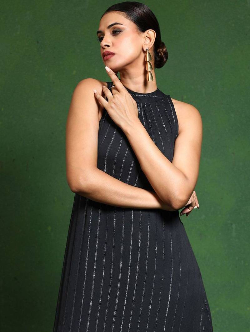 Women Regular Silk Crepe Kurta with Trousers