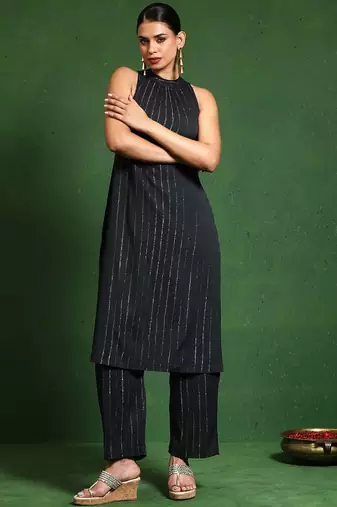 Women Regular Silk Crepe Kurta with Trousers