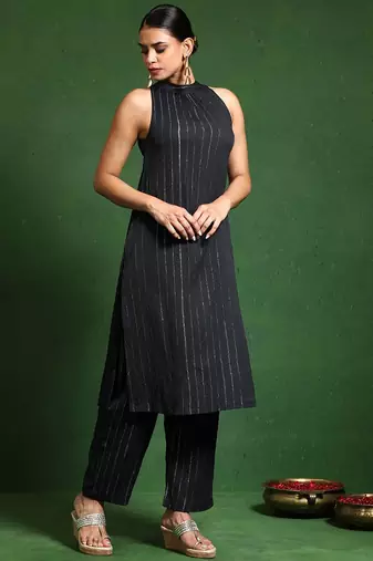Women Regular Silk Crepe Kurta with Trousers