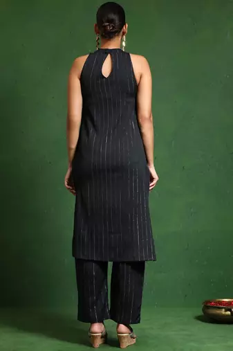 Women Regular Silk Crepe Kurta with Trousers