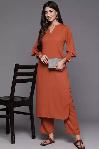 Women Regular Silk Crepe Kurta with Trousers