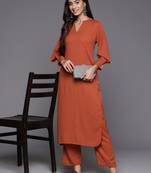 Women Regular Silk Crepe Kurta with Trousers