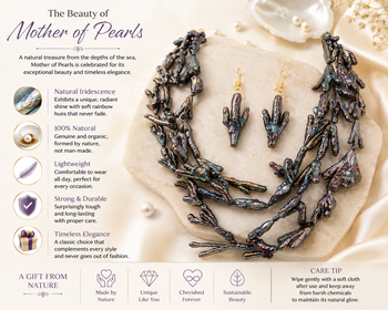 Baroque pearl necklace and earring set, dark iridescent multi-strand necklace, cactus-shaped earrings. 2