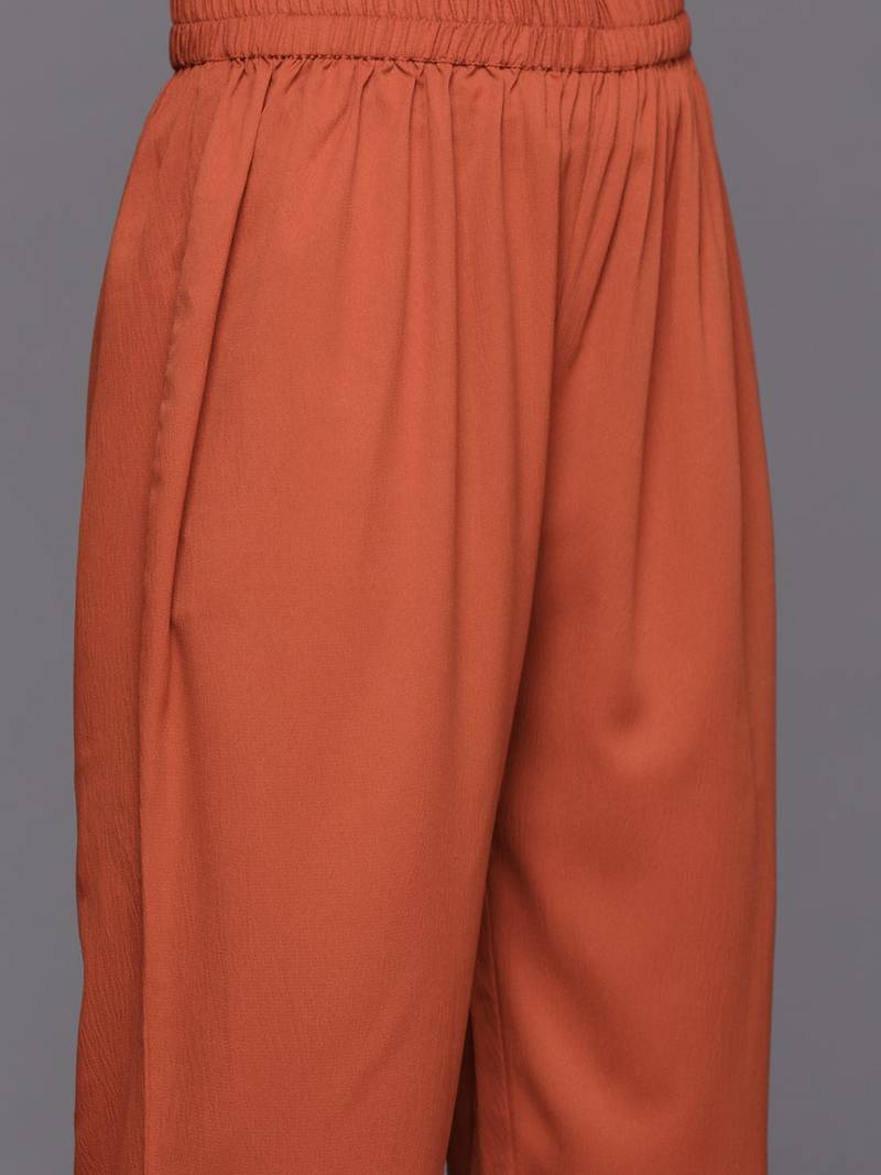 Women Regular Silk Crepe Kurta with Trousers