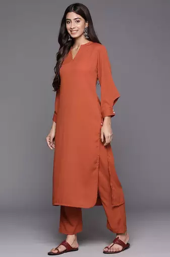 Women Regular Silk Crepe Kurta with Trousers