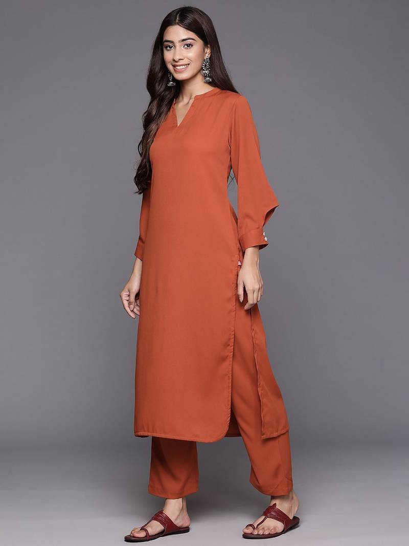 Women Regular Silk Crepe Kurta with Trousers