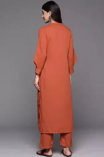 Women Regular Silk Crepe Kurta with Trousers