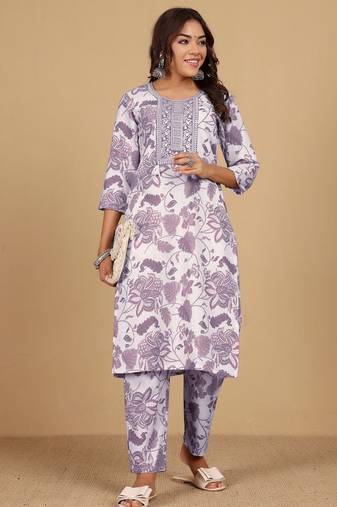 floral printed straight kurta with trousers