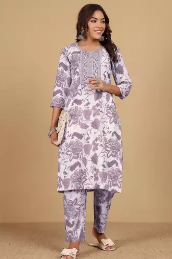 Floral Printed Straight Kurta With Trousers