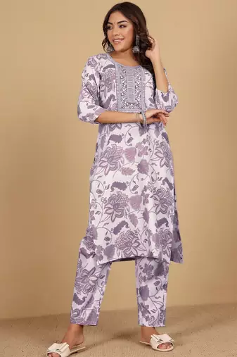 Floral Printed Straight Kurta With Trousers